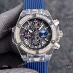 Replica Hublot Big Bang Unico Sapphire Watch Diamond Bezel Blue Rubber Strap